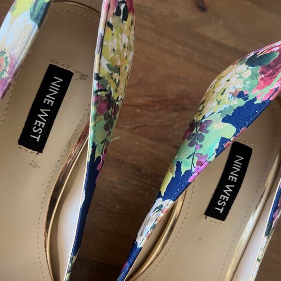Woman's Heels Nine West Arlene 2 Size 7.5 W Floral Print Pumps Heels GUC - Picture 4 of 10